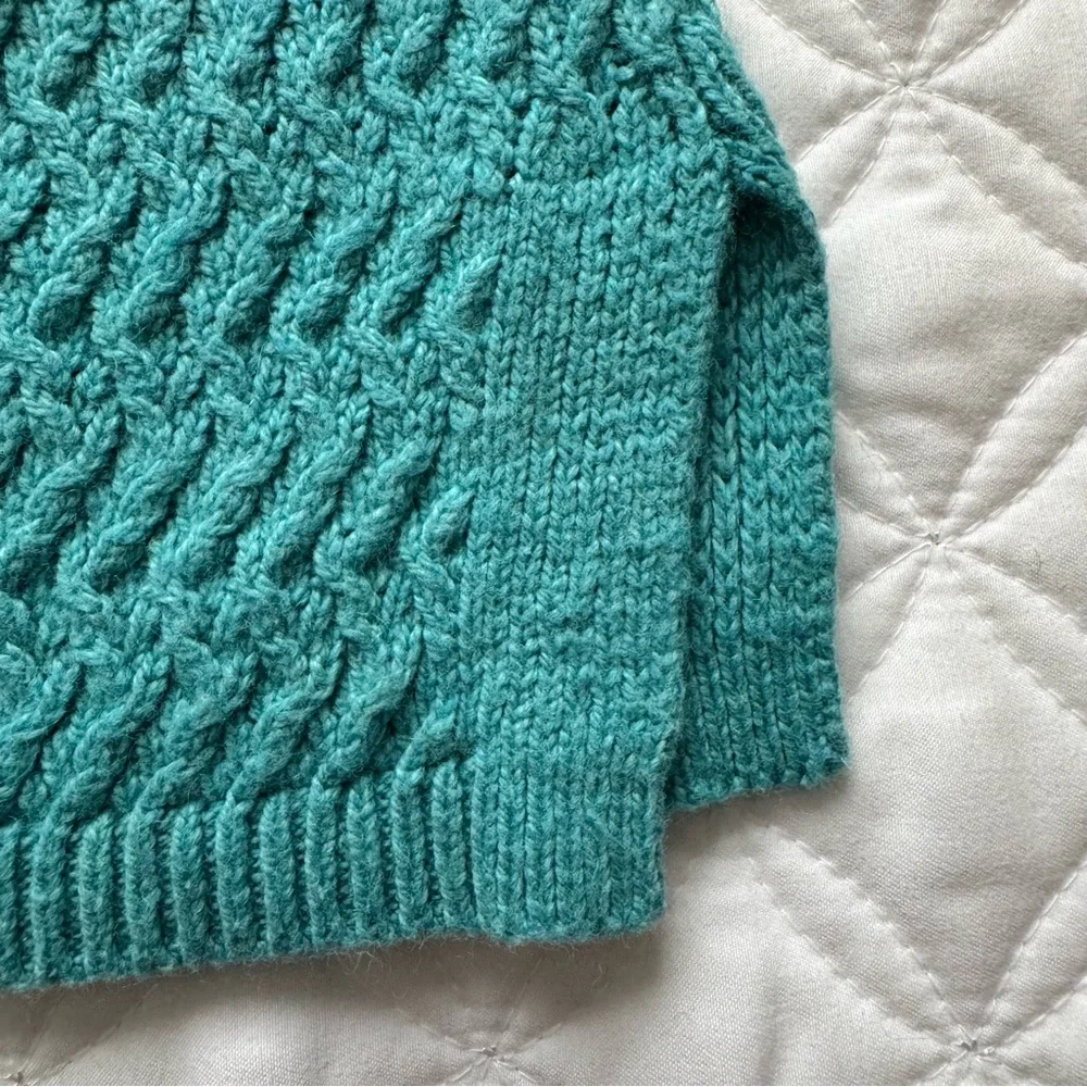 LOFT Teal Aqua Teal Blue Green Textured Knit Body Crewneck Sweater Sz M
